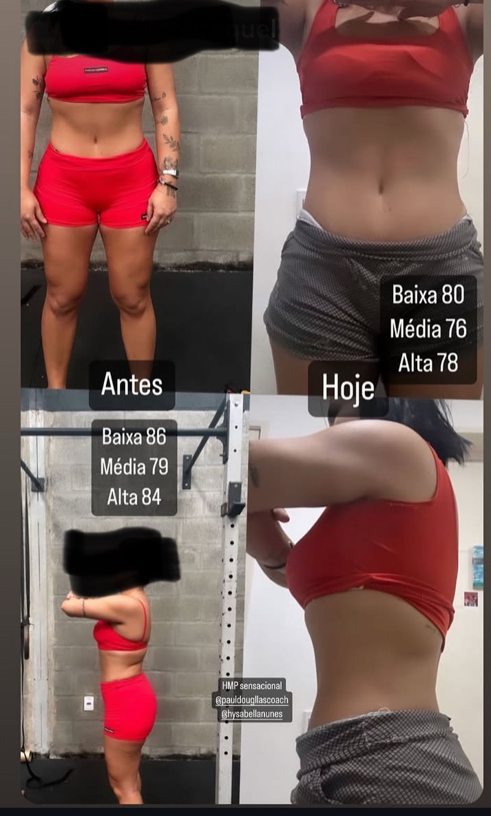 Antes e depois abdominal com medidas registradas